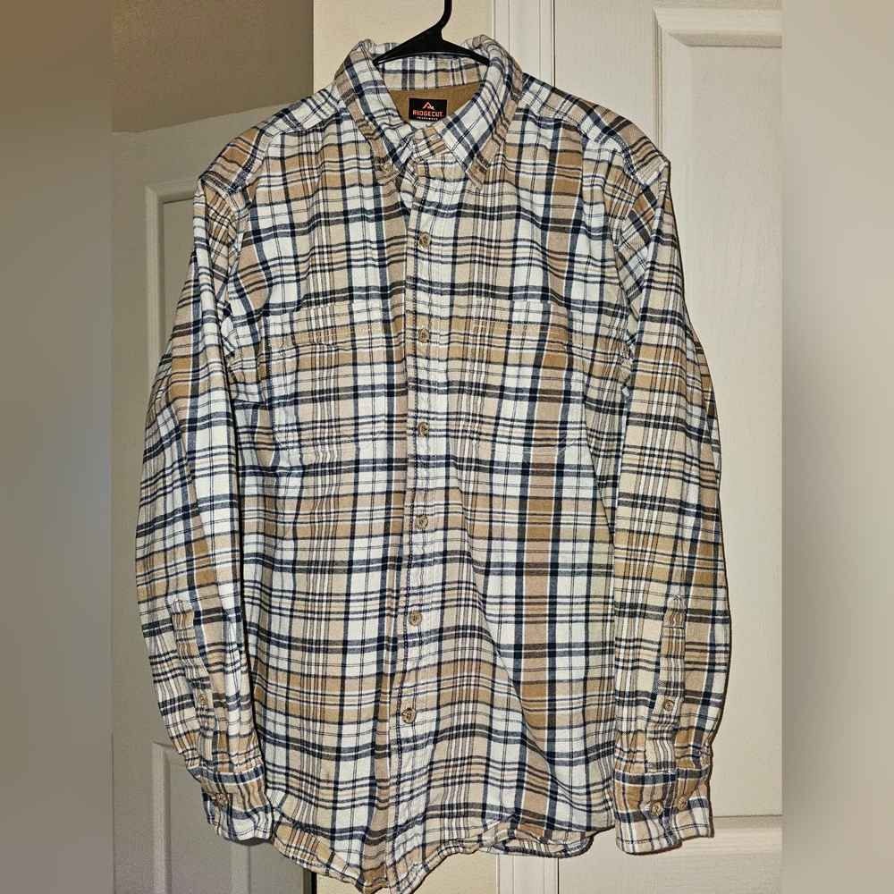 Rudgecut Tan and Blue Mens Flannel Shirt
